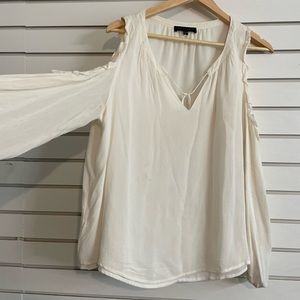 Sanctuary Cream Long Sleeve Ruffle Shirt, Cold Shoulder Ivory Blouse Size Large